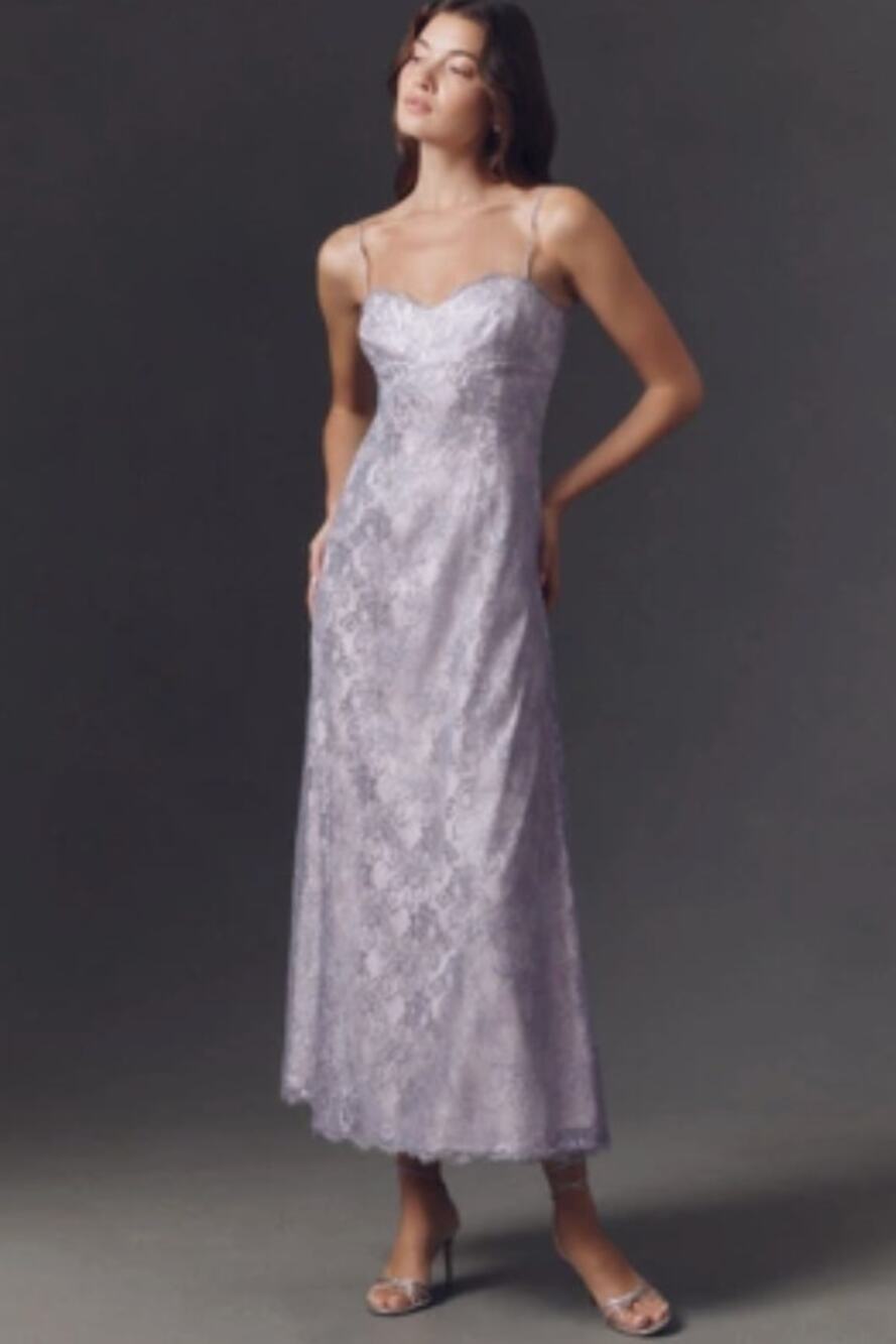 Anthropologie BHLDN Metallic Lace Formal Dress Purple Wedding Bridesmaid Gown